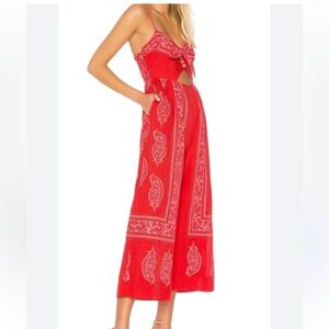 Free People Red Bandana Print Jumpsuit